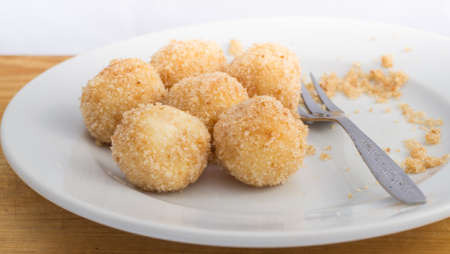 Delicious home made cottage cheese dumplings with breadcrumbsの写真素材
