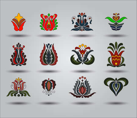 Hungarian motives set created in illustratorのイラスト素材