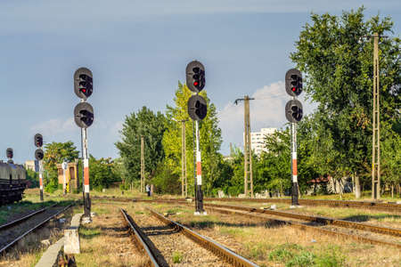 Freight wagons stationing in the train station in the afternoonの写真素材