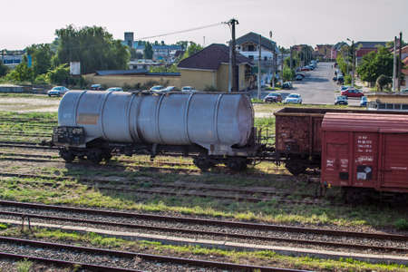 Freight wagons stationing in the train station in the afternoonのeditorial素材