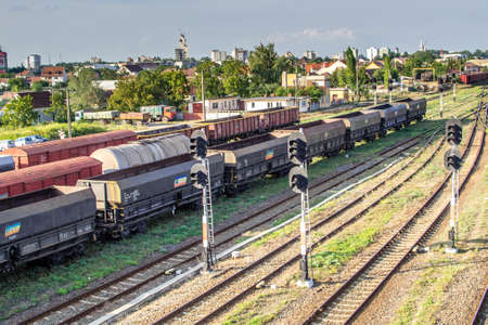 Freight wagons stationing in the train station in the afternoonのeditorial素材