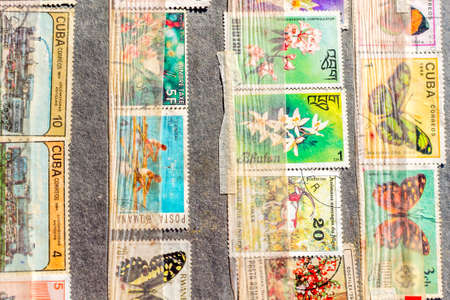 Collection of old postage stamps from different countries and themes