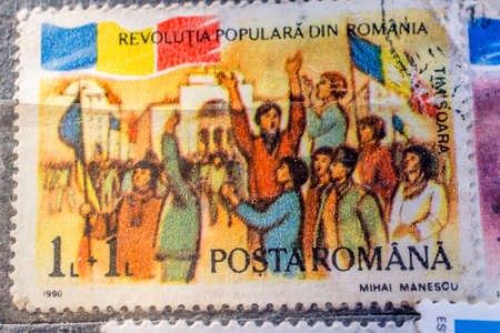 Collection of old postage stamps from different countries and themesのeditorial素材