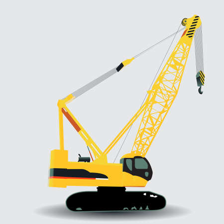 Vector illustration of a yellow hydraulic crawler crane used on construciton sitesのイラスト素材