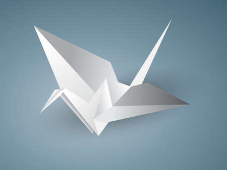 Vector illustration of a crane origami isolated on a blue backgroundのイラスト素材