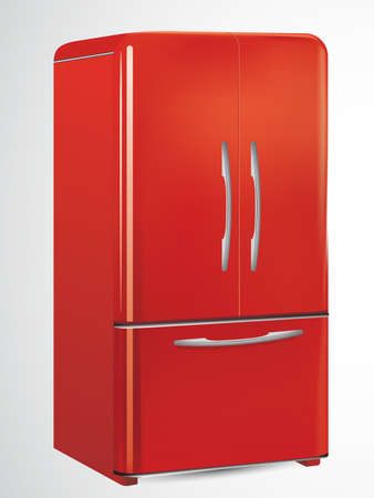 Vector illustration of a red retro refrigerator isolated on a white backgroundのイラスト素材