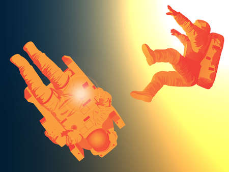 Astronauts drifting in deep space towards the sunのイラスト素材