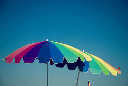 Colorful umbrella on the beach in Mamaiaの写真素材