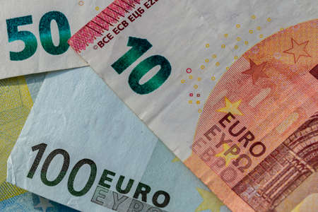Close-up shot of different euro banknotes