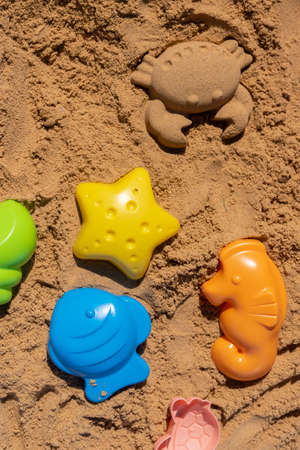 Plastic molds used by children to create different animals and shapes in the sand box
