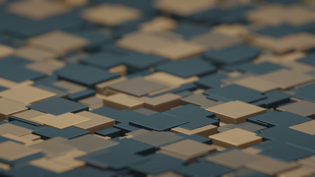 3D rendered abstract background consisting of colored cubes displaced and overalpingの写真素材