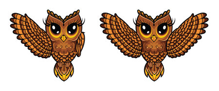Owl vector illustration, Flying owl illustrationのイラスト素材