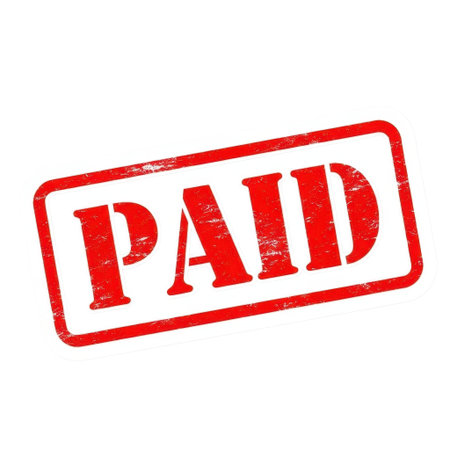 This image features a bold red stamp with the word 'PAID' prominently displayed. The stamp is isolated on a transparent background, making it suitable for various design applications. The text is clear and legible, and the stamp has a distressed, stamped effect that adds a vintage touch.の素材