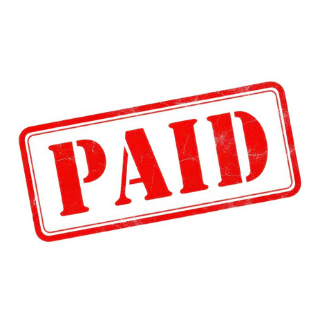 This image features a red 'PAID' stamp prominently displayed against a transparent background. The stamp has a distressed, vintage appearance and is isolated on a white background, making it the central focus of the image. This design is ideal for various applications, including financial documents, invoices, and business communications.の素材