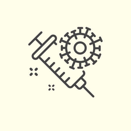 Coronavirus vaccine line icon. Covid-19 syringe sign. Corona virus symbol. Colorful thin line outline concept. Linear style coronavirus vaccine icon. Editable stroke. Vectorのイラスト素材