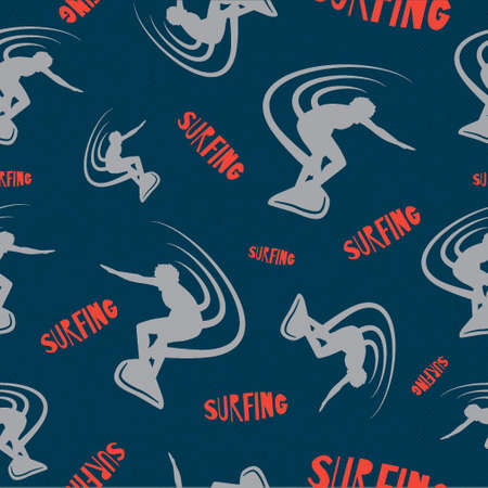 seamless pattern action surfer with dark blue backgroundのイラスト素材