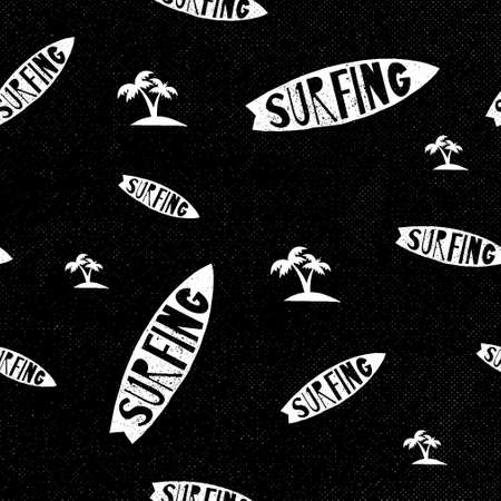 surfing board seamless pattern black and white backgroundのイラスト素材