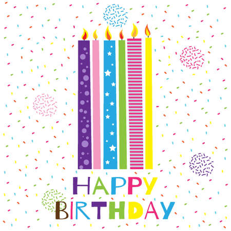 happy birthday text and candles with colorful confettiのイラスト素材
