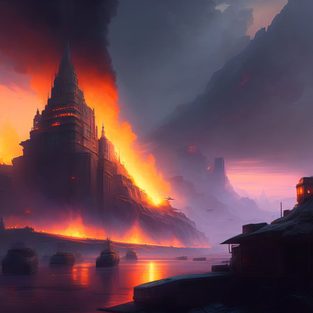 Fantasy Landscape of Bangkok, Thailand. Digital painting style.の素材
