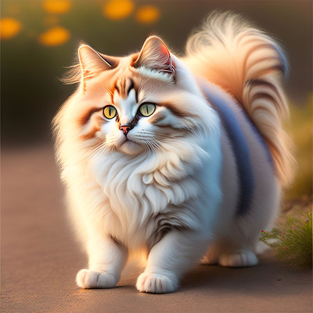 Persian cat standing on the road in the evening. 3d renderingの素材