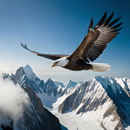 Bald Eagle in flight against the background of mountains. 3d renderingの素材