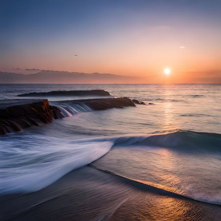 Beautiful seascape. Sunrise over the sea. Long exposureの素材