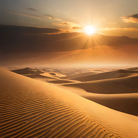 Sunset over the sand dunes in the Sahara desert, Moroccoの素材