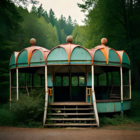Wooden gazebo in the forest. 3d renderingの素材