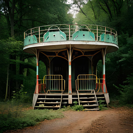 Abandoned children's carousel in the forest. Halloween.の素材