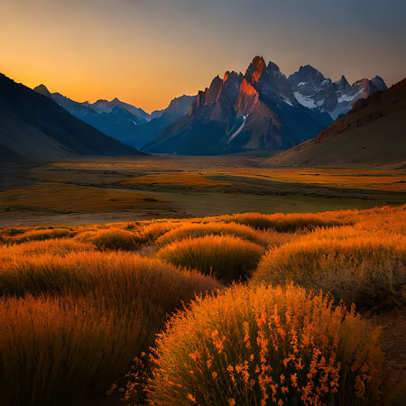Sunset in Patagonia, Argentina, South America. Beautiful natural landscape.の素材