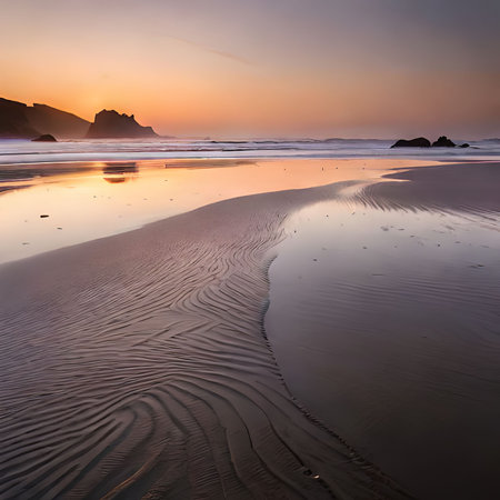 Beautiful sunset at the beach on the Atlantic Ocean in Portugal.の素材