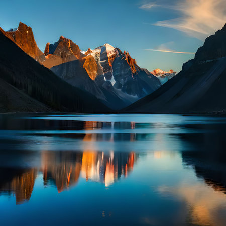 Mount Fitz Roy reflected in lake, Los Glaciares National Park, Argentinaの素材