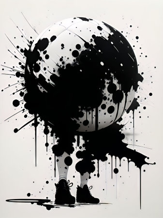 Abstract grunge illustration of a woman's legs with sneakers and paint splashesの素材