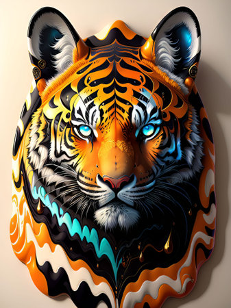 Tiger head with colorful pattern on the skin. 3d renderingの素材
