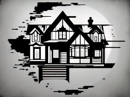Illustration of a house on a grunge background with a full moonの素材