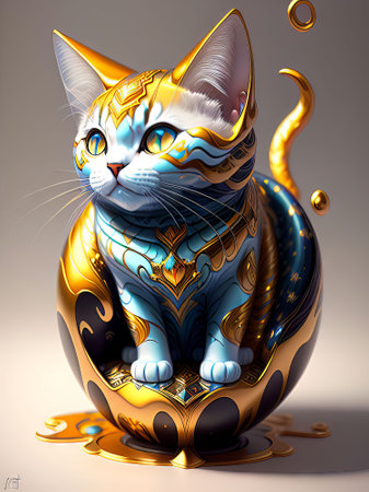 Cat with a blue pattern on the face. 3D illustration.の素材