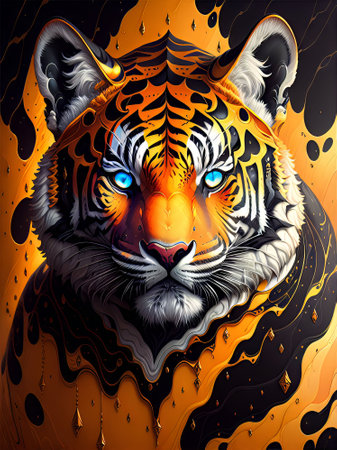 Tiger head on fire background. Vector illustration for your design.の素材