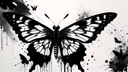 butterfly illustration painting design art watercolor on canvas background.の素材