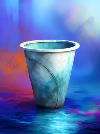 Illustration of a metal bucket in the water on an abstract backgroundの素材