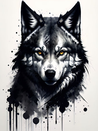 Wolf painting. Hand drawn illustration of a wolf in watercolor style.の素材