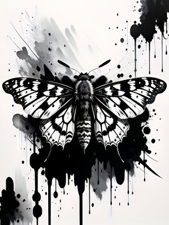 Butterfly on grunge background. Black and white illustration.の素材
