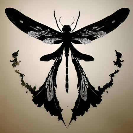 Black dragonfly on a light background. Vector illustration for your designの素材