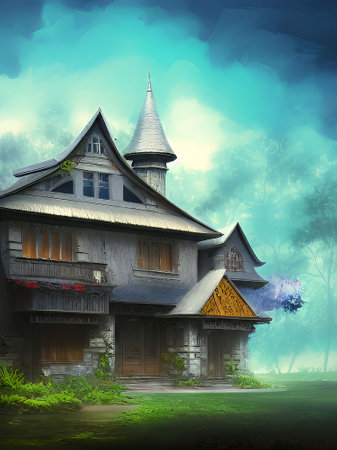 Halloween background with haunted house in the forest. Vector illustration.の素材