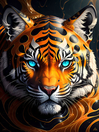 Tiger head on abstract background. Vector illustration for your design.の素材
