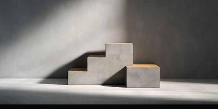 3d rendering of abstract minimal geometric forms. Glossy luxury podium for your design. Podium for show product.の素材