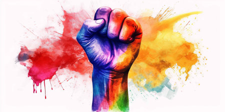 Fist in the colors of the LGBT flag. The concept of equality and tolerance.の素材