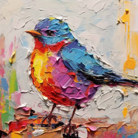 Original oil painting of a bird on canvas. Modern Impressionism.の素材
