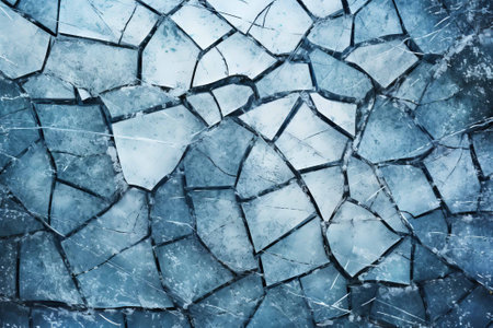 Broken glass background. Blue cracked glass texture. Ice background.の素材