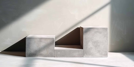 3D rendering of two concrete pedestal in empty room with shadowsの素材