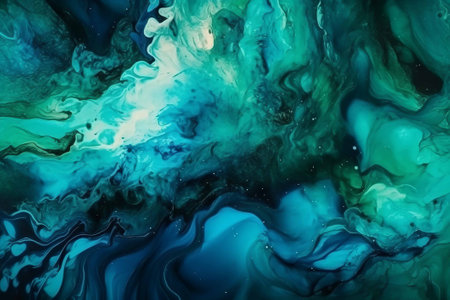 Abstract background of acrylic paint in blue and green tones. Liquid marble texture.の素材